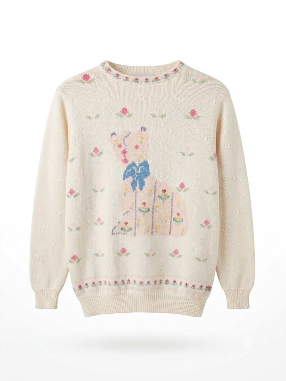 Vintage‎ 80s 90s Abercrombie & Fitch Cat Sweater AOP Grandmacore Cottagecore
